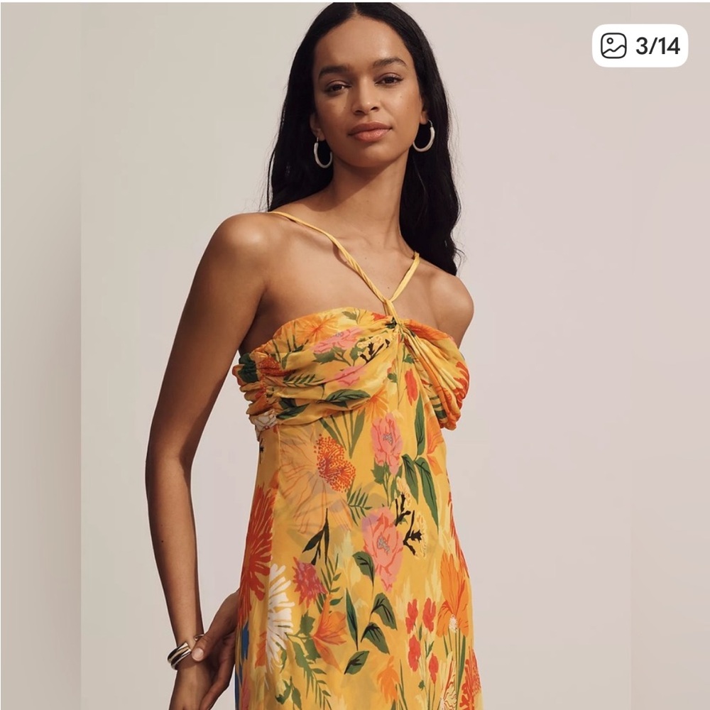 Anthropologie Yellow Floral Midi Dress - Picture 3 of 8